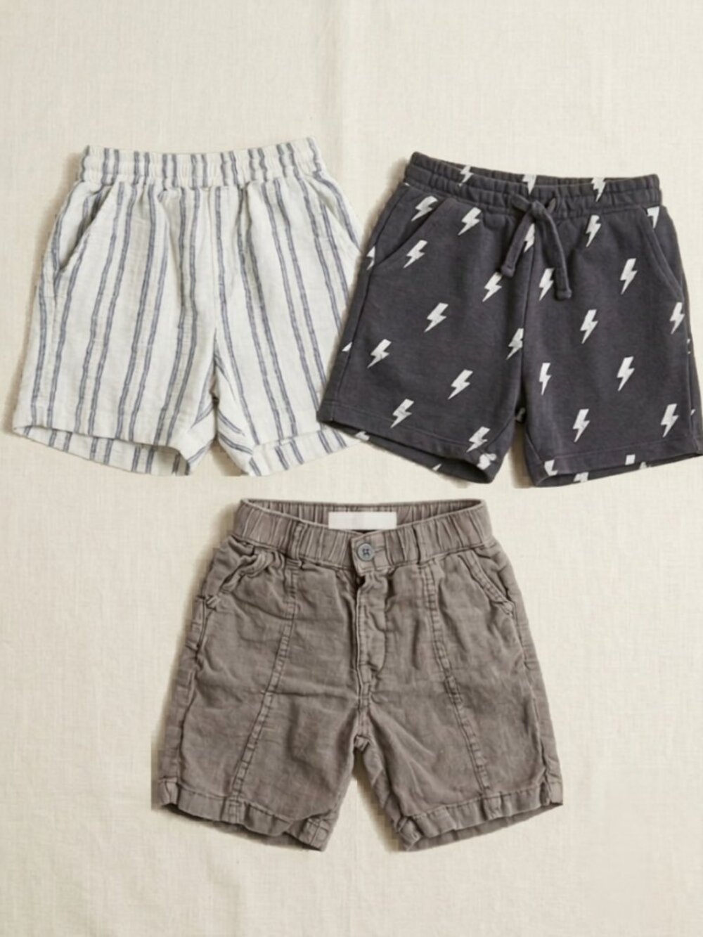 Boys Size 5/5T Shorts Bundle 3pc | Zara Grayson Mini | Linen Stripe Lightning Bo
